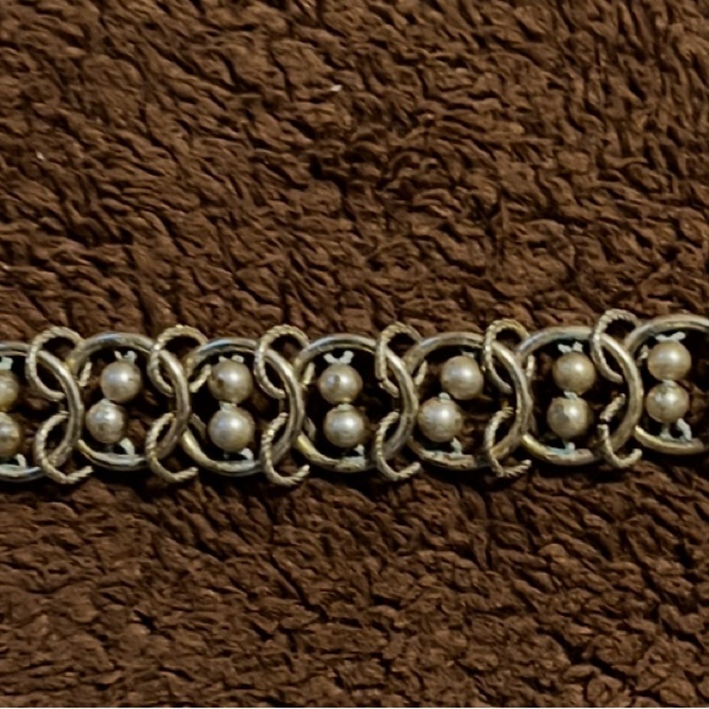 Vintage Signed Goldette NY Egyptian Revival Faux Pearl Bracelet